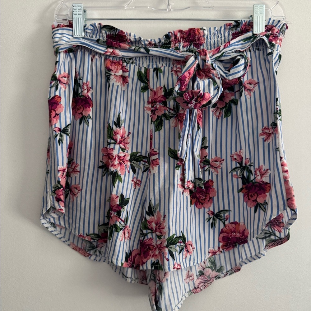 Shosho High Waist Blue and White Shorts